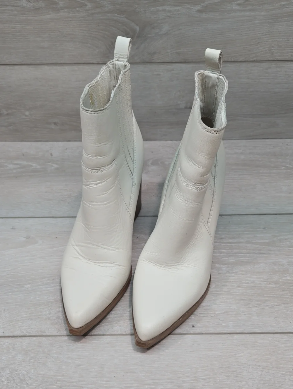 Marc Fisher Women's Marela Cream Leather Ankle Boots Block Heel Shoes Sz 6.5M